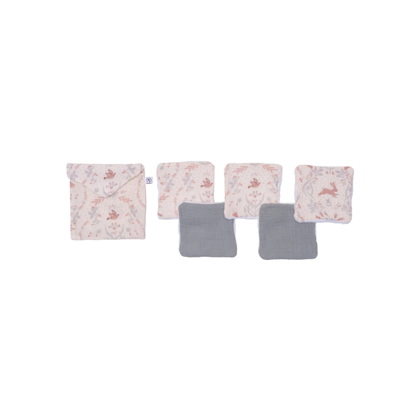 BB&Co 5 lingettes + pochette imp. jardin enchanté Vert De Gris
