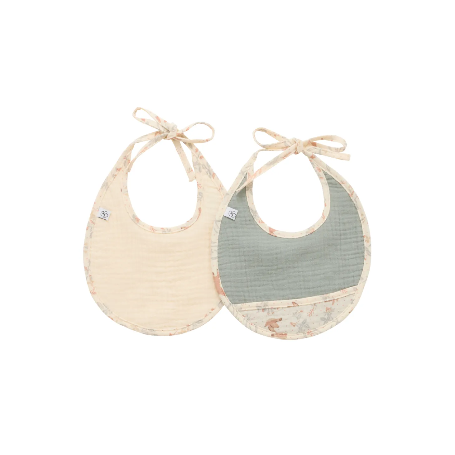 BB&Co Lot de 2 bavoirs naissance Jardin enchanté Écru/ Vert De Gris
