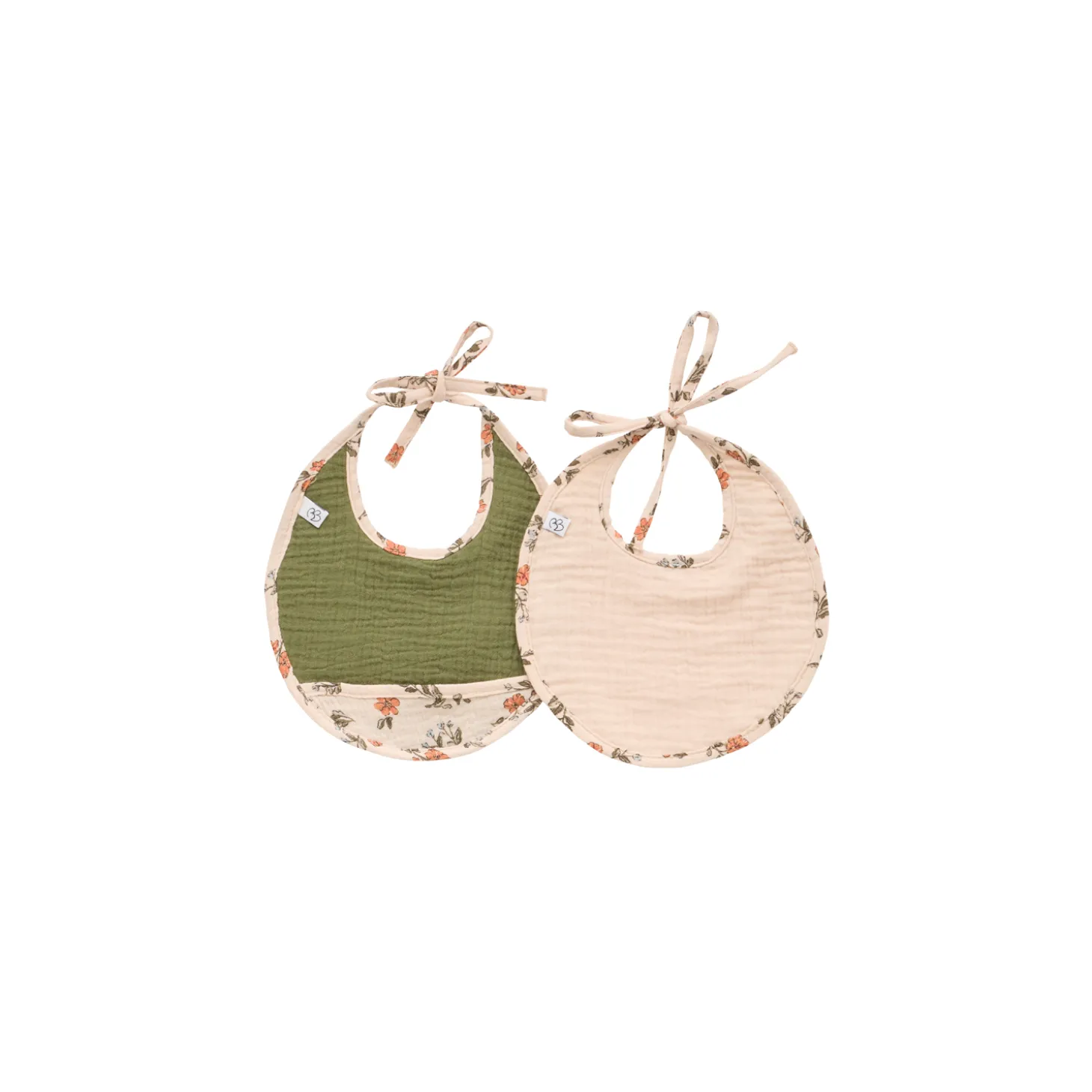 BB&Co Lot de 2 bavoirs naissance gaze Secret Cottage Fleurs/ Beige / Fougère