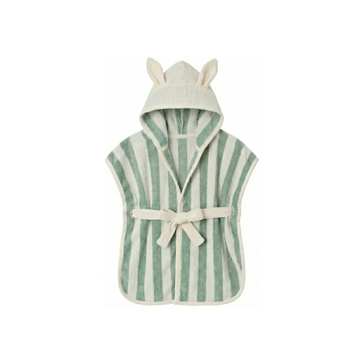 BB&Co Peignoir bambou et gaze de coton rayée Ivoire/ Vert De Gris