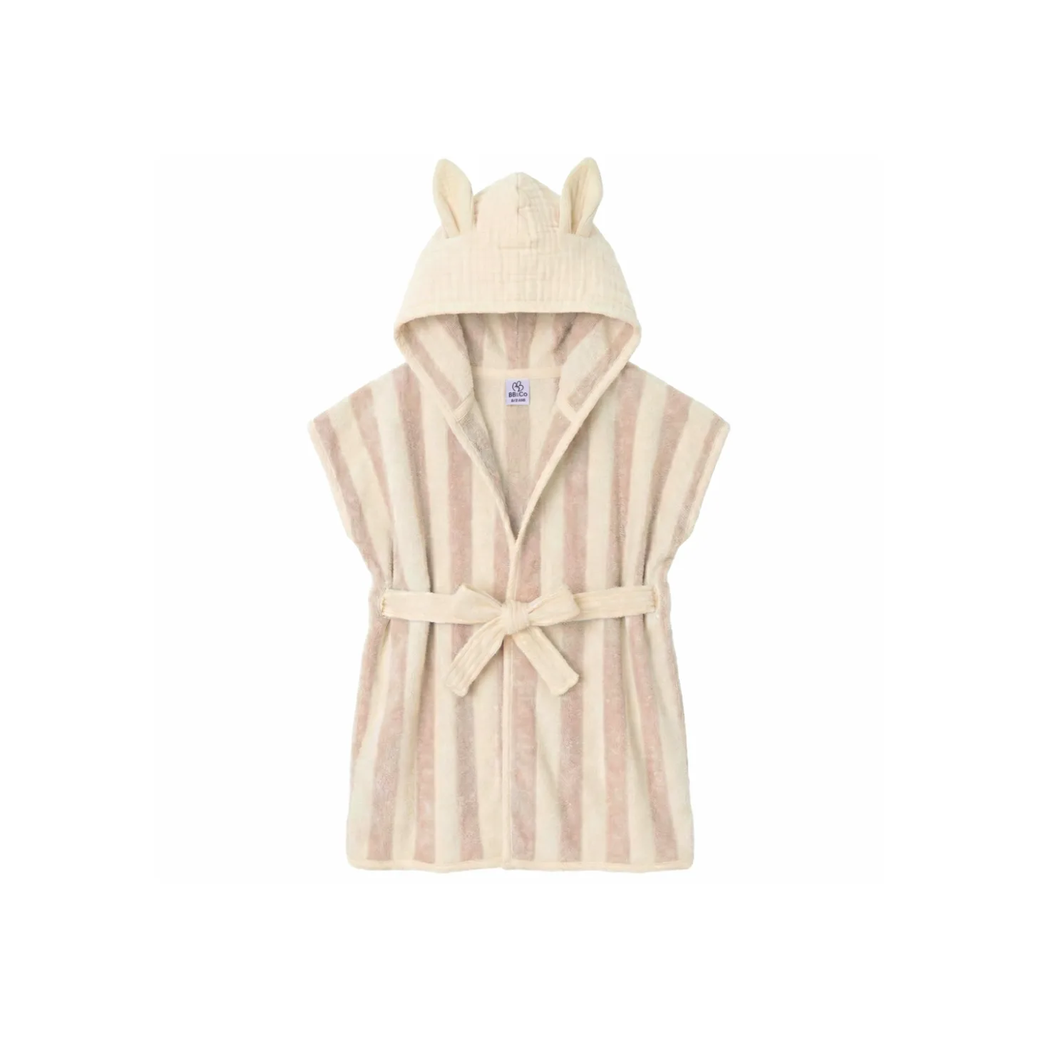 BB&Co Peignoir bambou et gaze de coton rayée Ivoire/ Galet