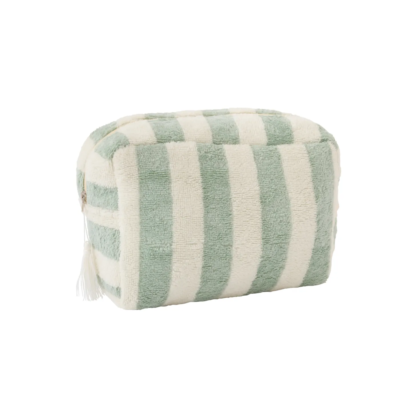 BB&Co Trousse de toilette en bambou rayée Ivoire/ Vert De Gris