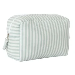 BB&Co                    Trousse de toilette en double gaze rayé    Ecru/ Vert De Gris