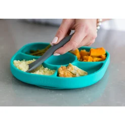 BBlüv Assiette et cuillère en silicone Aqua