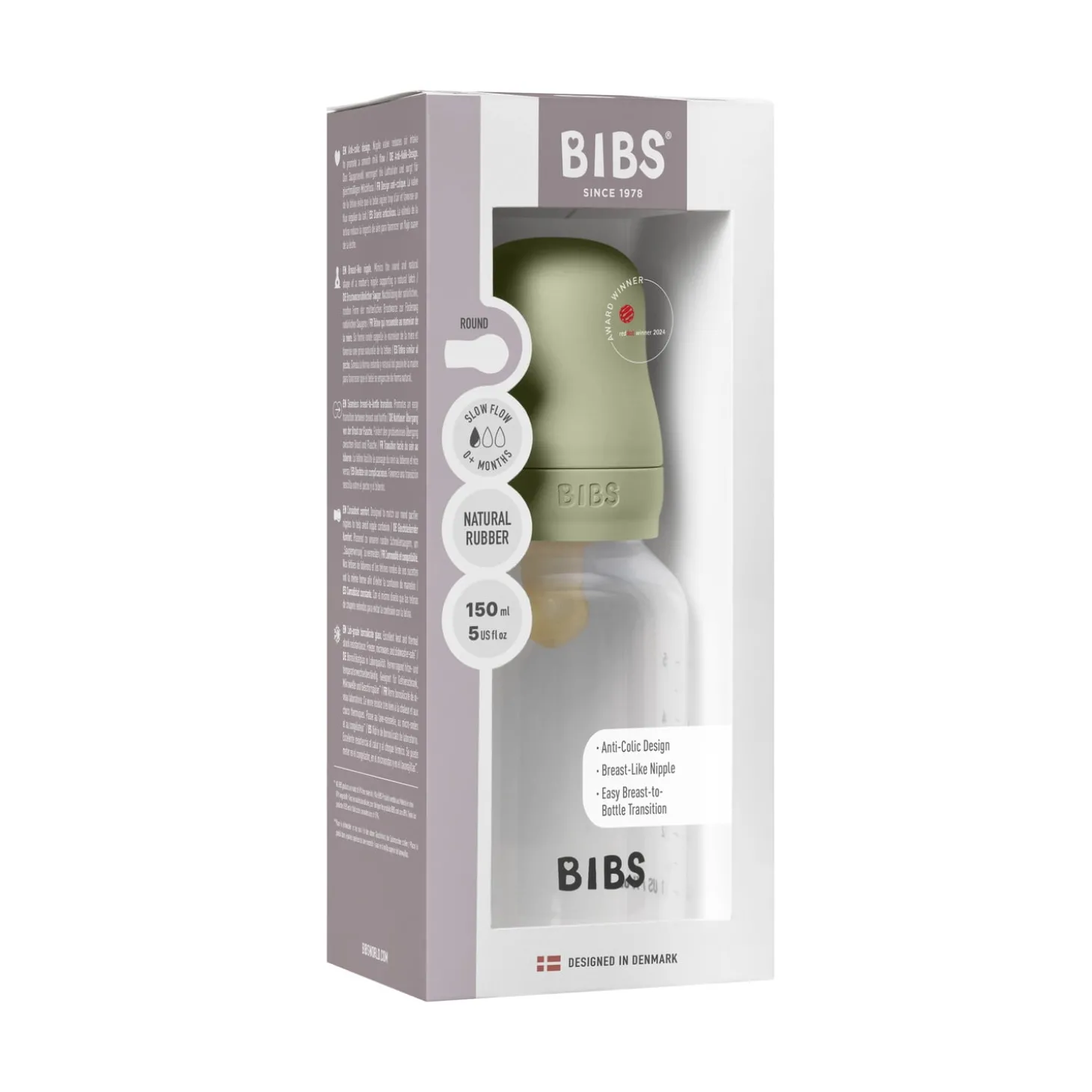 BIBS Biberon Rond Caoutchouc naturel 1 Pack Sage 150 ml - Débit lent