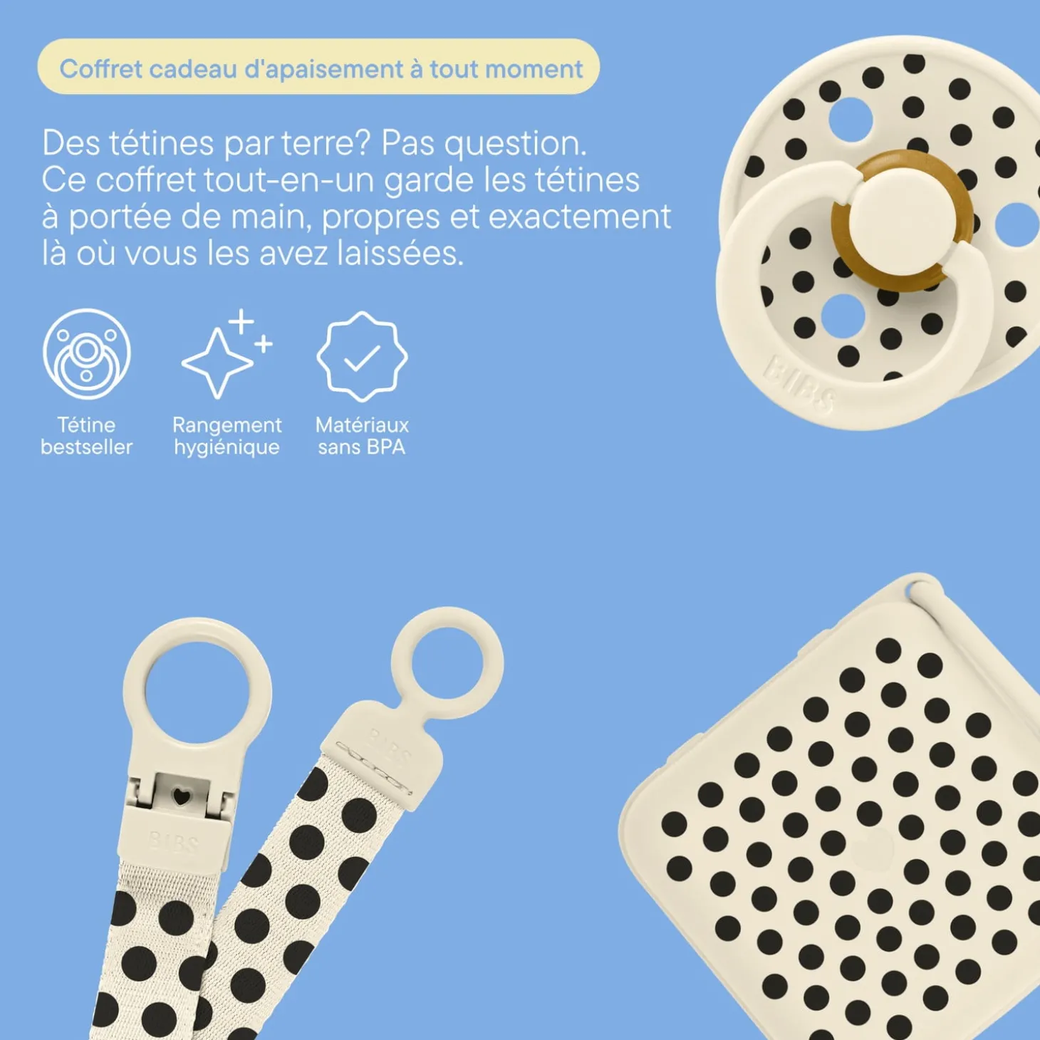 BIBS Coffret Cadeau Polka Dots Caout. Ivory Black