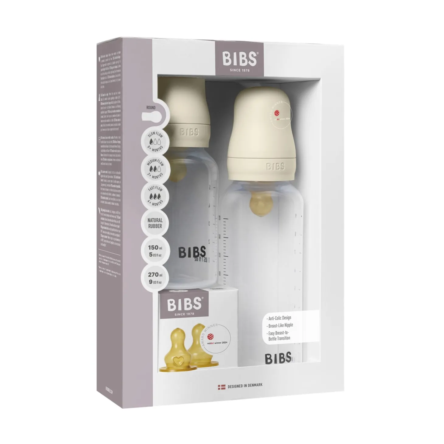 BIBS Grow and Flow Biberon Rond Caoutchouc naturel Set Ivory