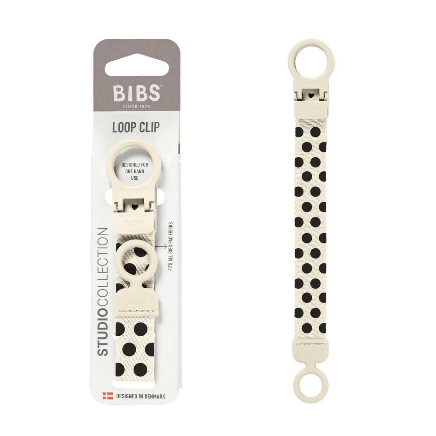BIBS Studio Attache Tétine Loop Polka Ivory Black