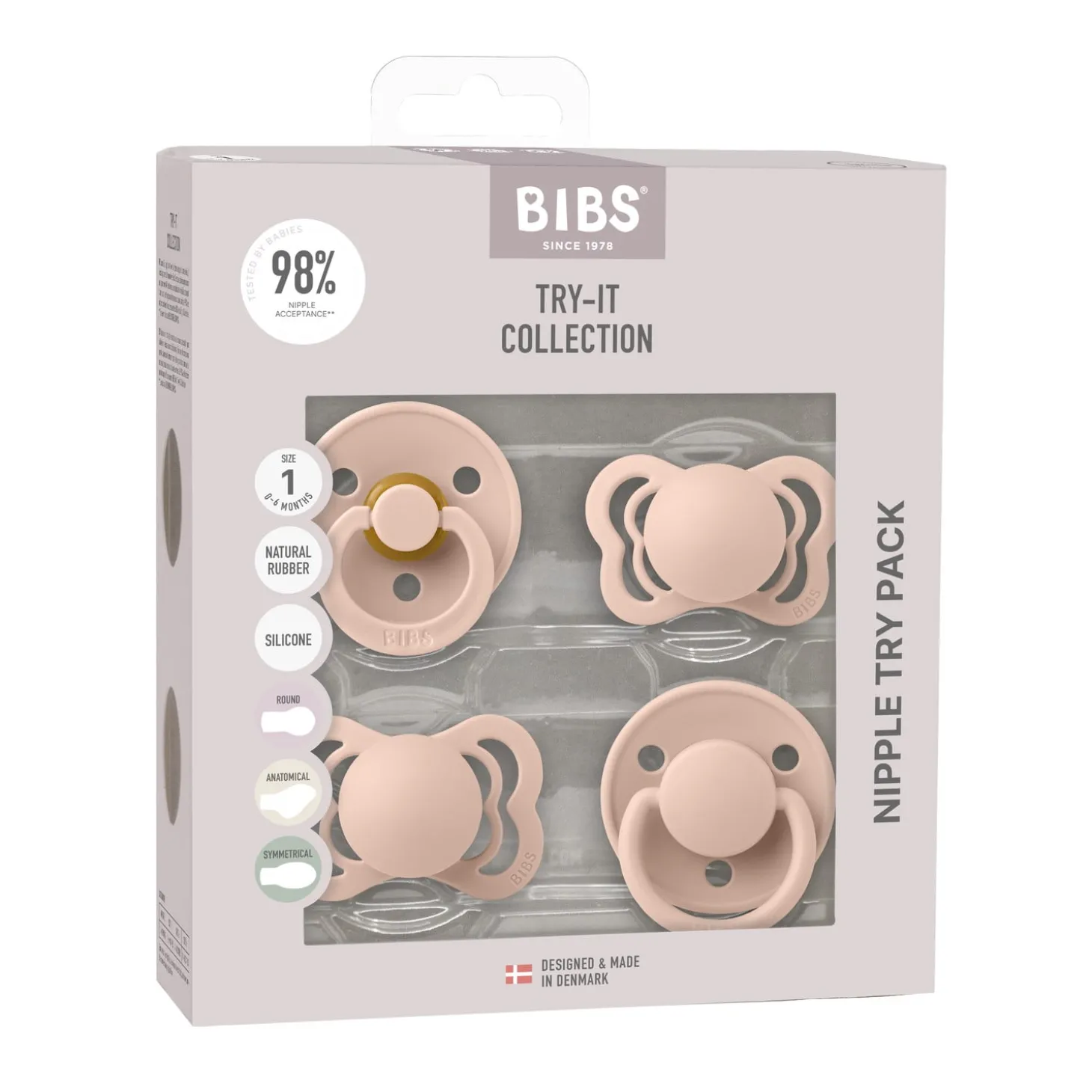 BIBS Tétines Coffret Découverte 4 Pack Blush/Blush 0-6 mois