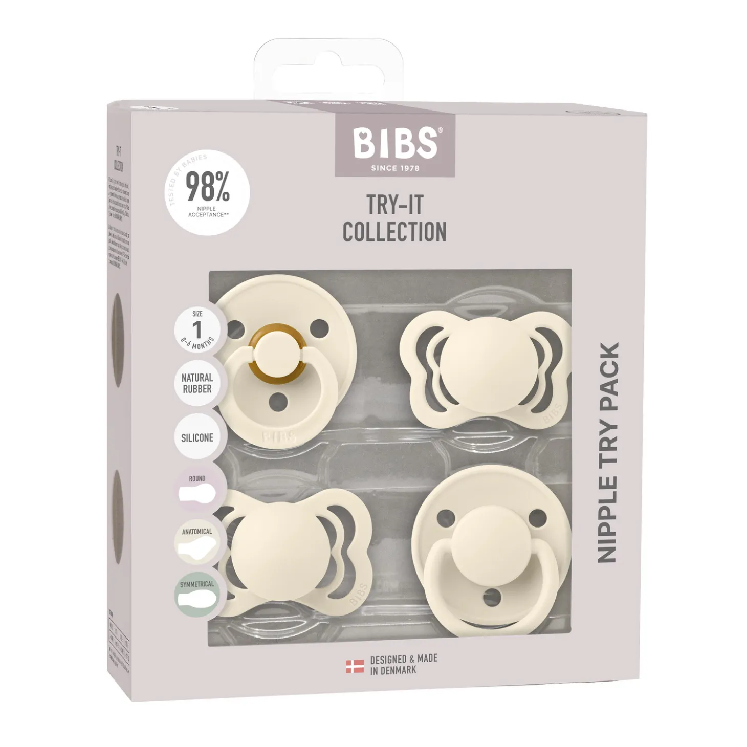 BIBS Tétines Coffret Découverte 4 Pack Ivory/Ivory 0-6 mois
