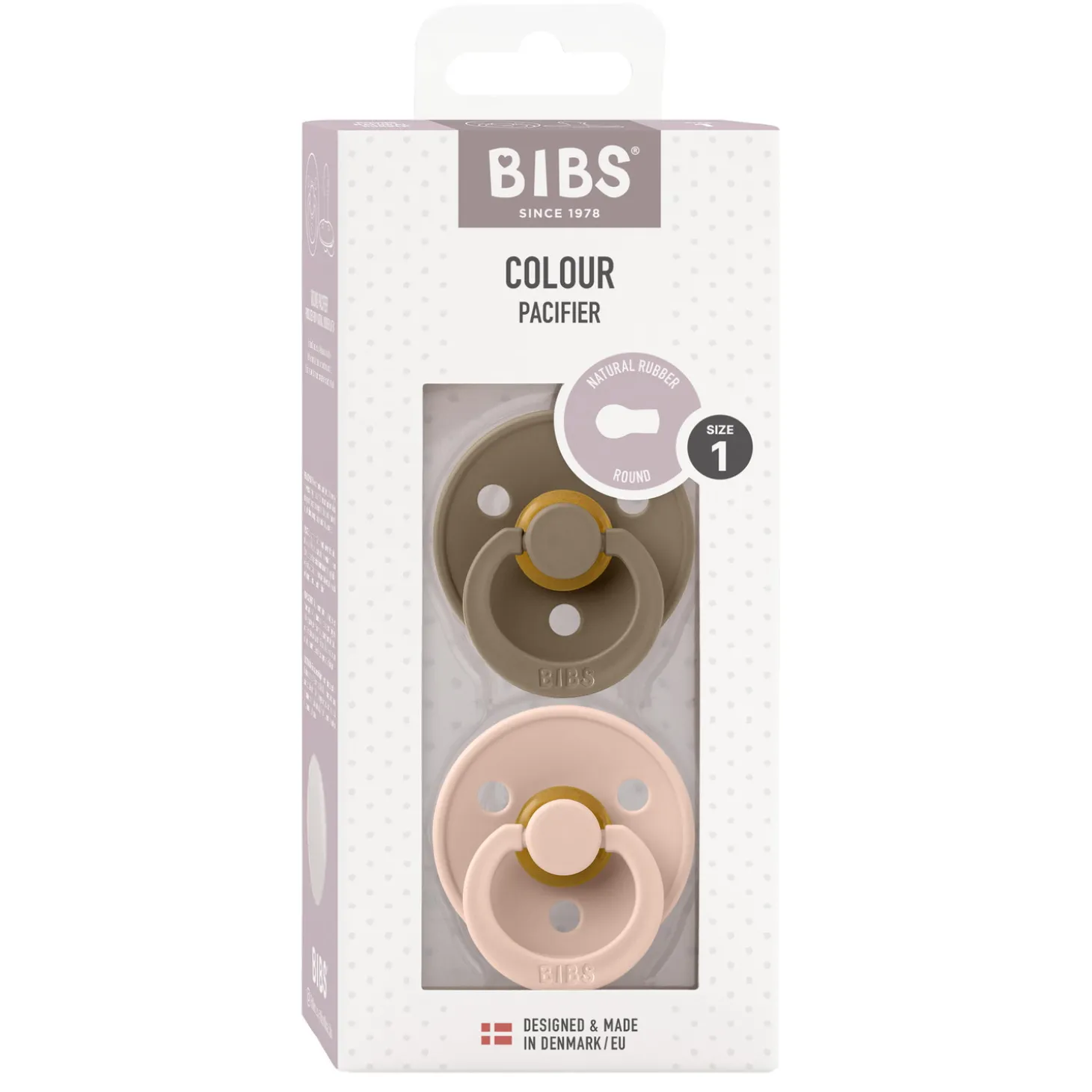 BIBS Tétines Colour 2 Pack Caoutchouc naturel Dark Oak/Blush 0-6 mois
