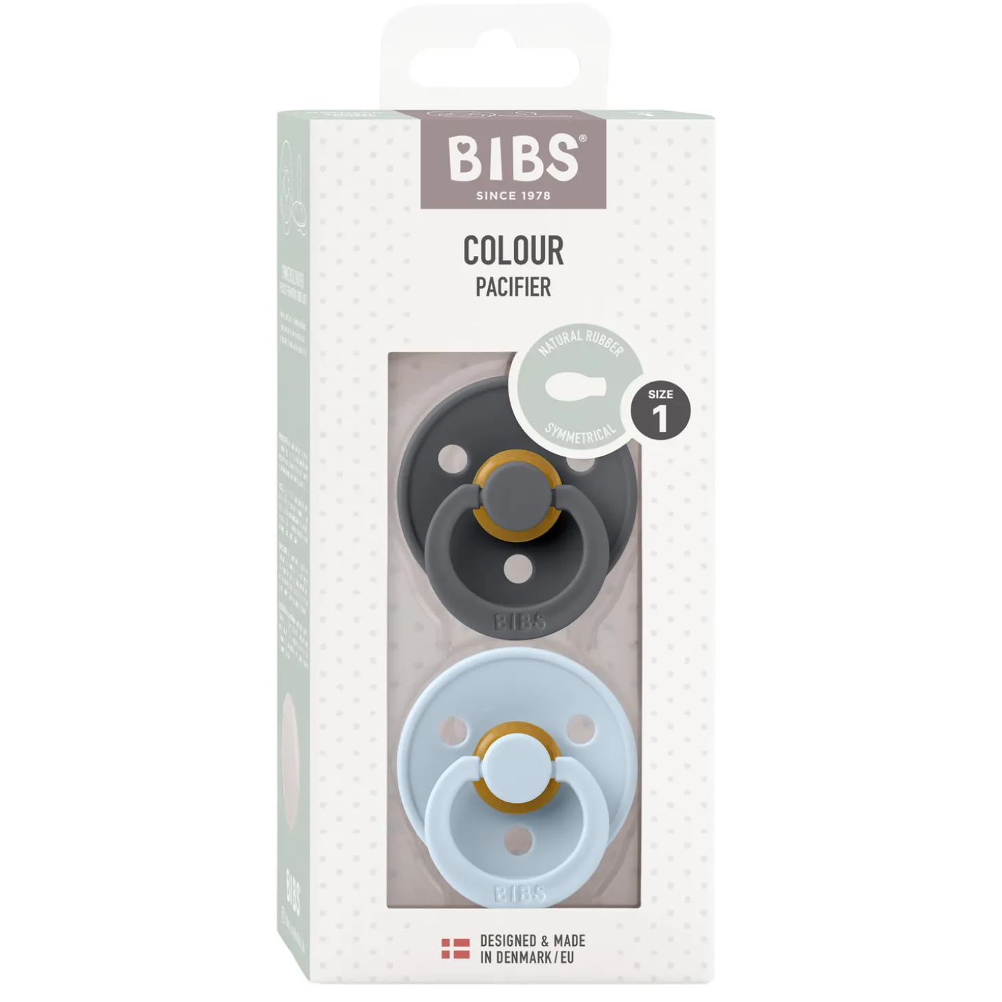 BIBS Tétines Colour 2 Pack Caoutchouc naturel Iron/Baby Blue 0-6 mois