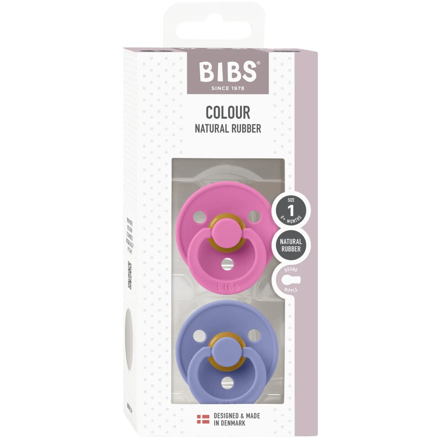 BIBS Tétines Colour 2 Pack Caoutchouc naturel Bubblegum/Peri 0-6 mois