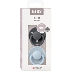 BIBS Tétines De Lux 2 Pack Silicone Iron/Baby Blue