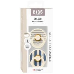 BIBS Tétines Studio Colour 2 Pack Caoutchouc naturel Anatomique Ivory/Steel Blue 0-6 mois