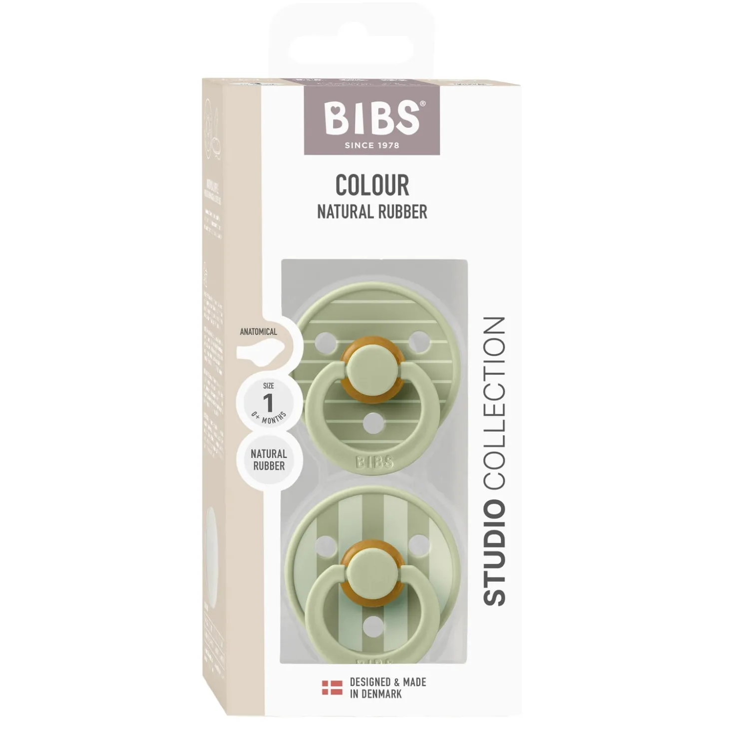 BIBS Tétines Studio Colour 2 Pack Caoutchouc naturel Anatomique Sage/Sage 0-6 mois