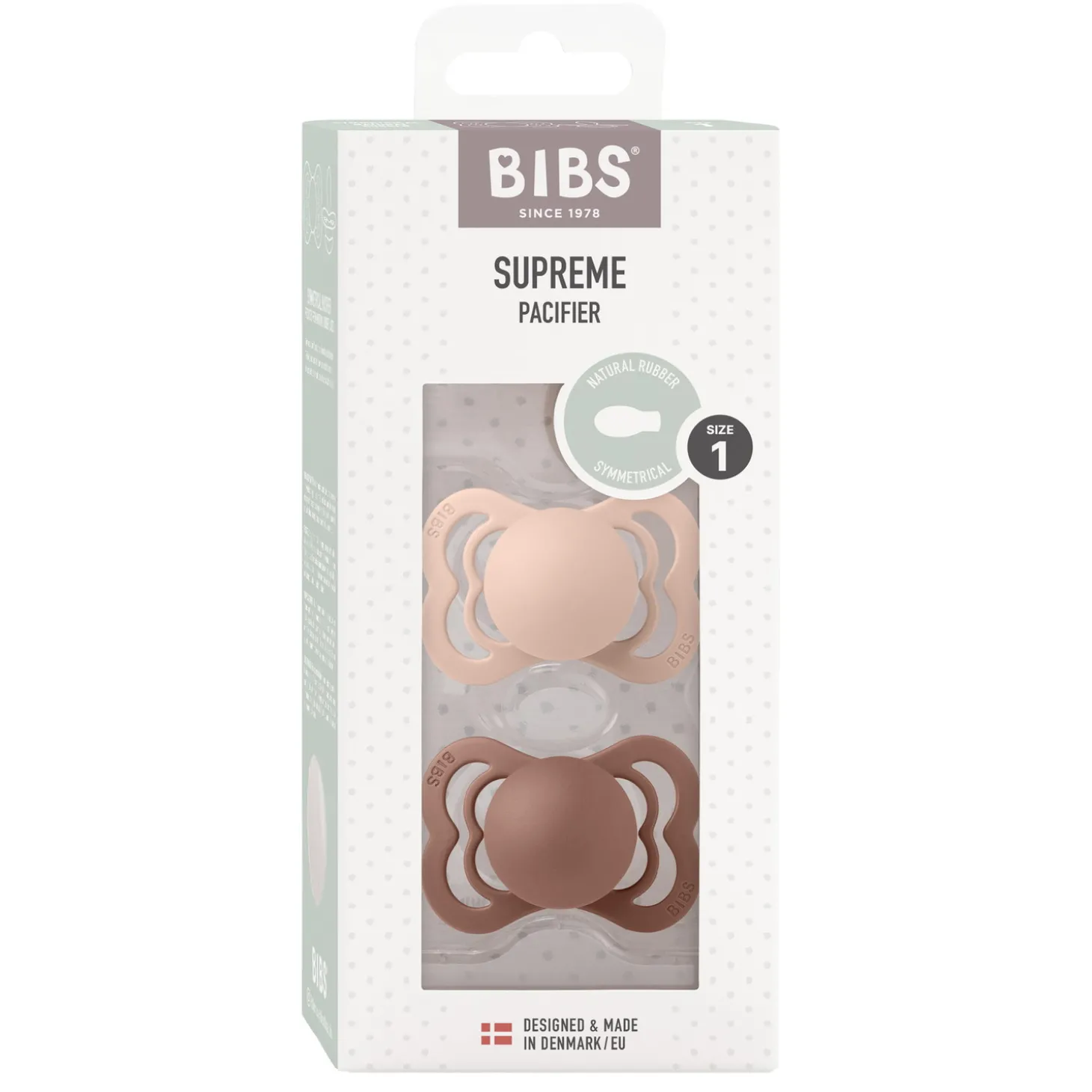 BIBS Tétines Supreme 2 Pack Caoutchouc naturel Woodchuck/Blush
