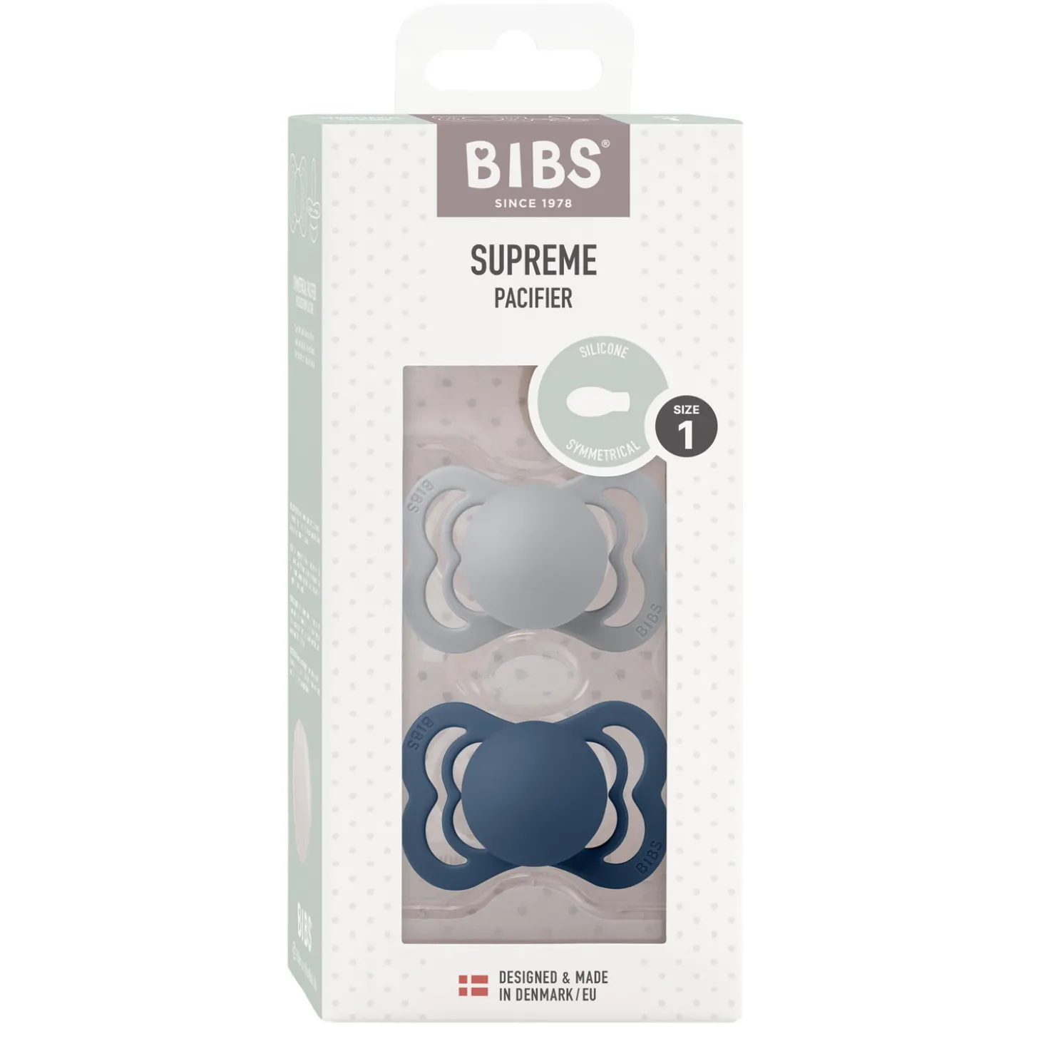 BIBS Tétines Supreme 2 Pack Silicone Cloud/Steel Blue