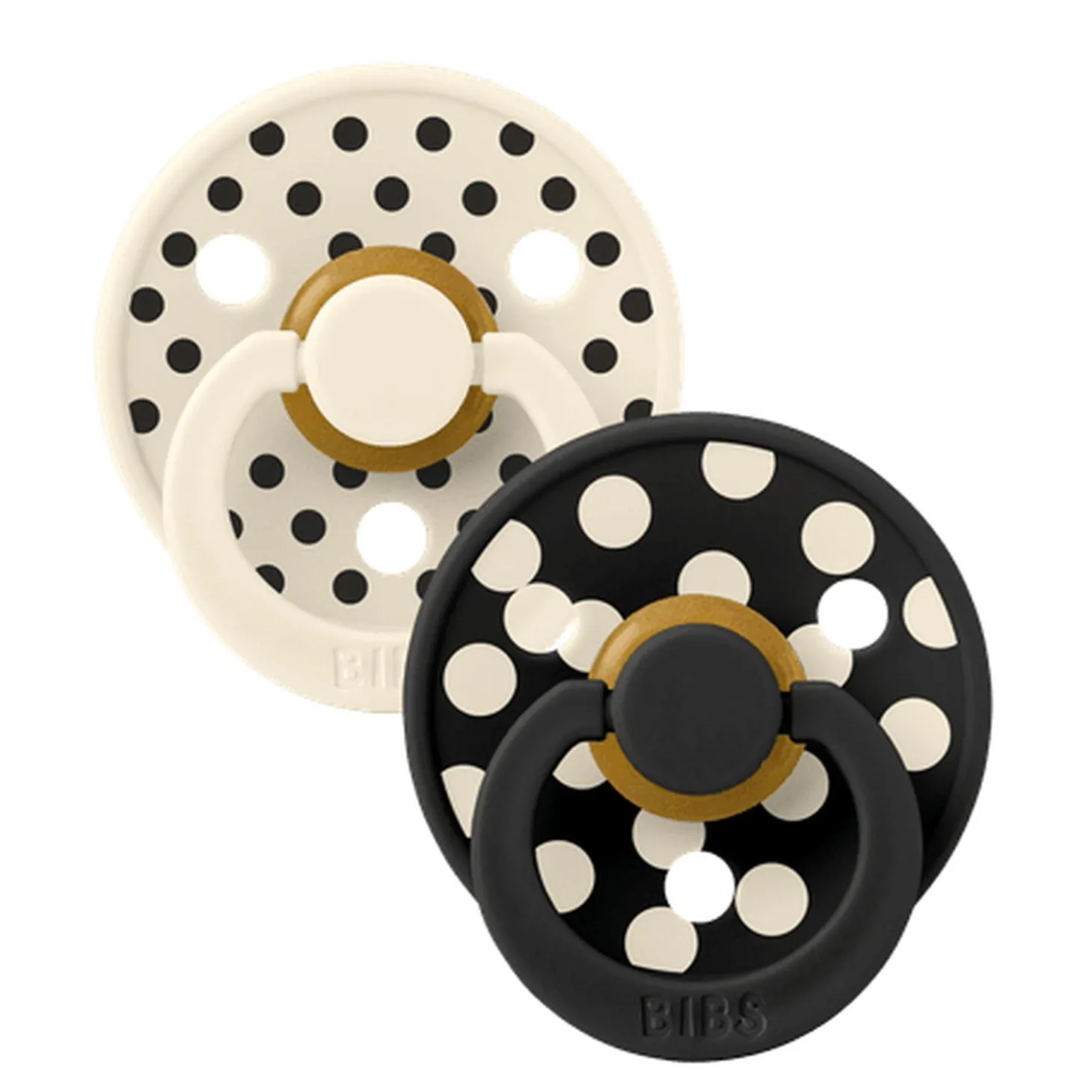 BIBS Tétine Studio Colour 2 Pack Polka Caoutchouc Ivory/Black