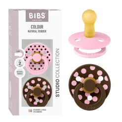 BIBS                    Tétine Studio Colour 2 Pack Polka Caoutchouc    Baby Pink/Mocha            Taille 2