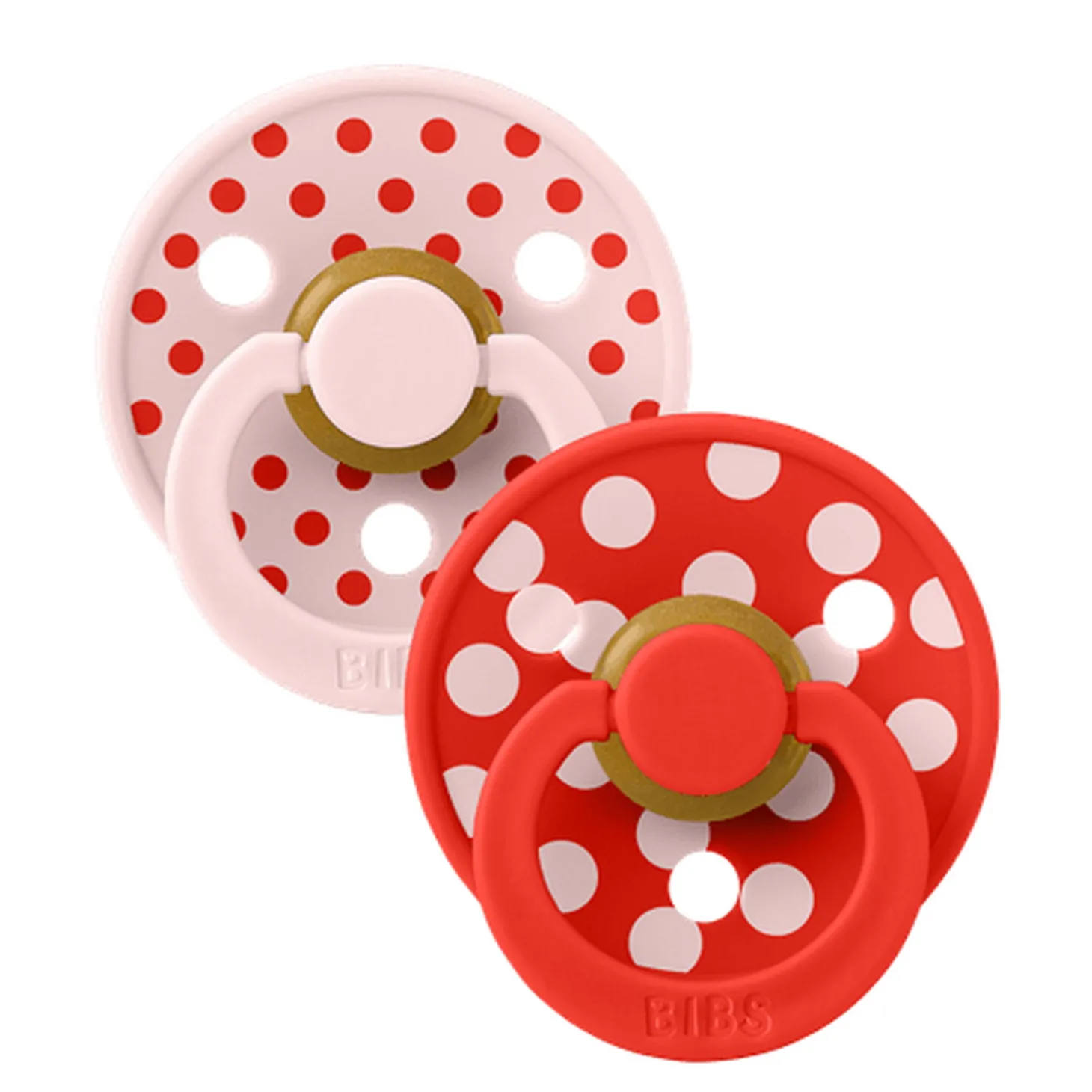 BIBS Tétine Studio Colour 2 Pack Polka Anatomique Caoutchouc Blossom/Candy Apple