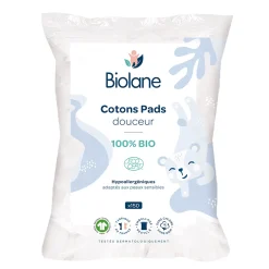 Biolane Cotons Pads Bio Bleu Clair Et Blanc