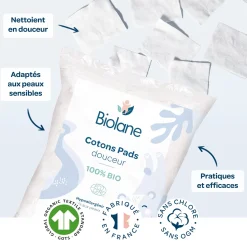 Biolane Cotons Pads Bio Bleu Clair Et Blanc