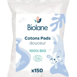 Biolane Cotons Pads Bio Bleu Clair Et Blanc