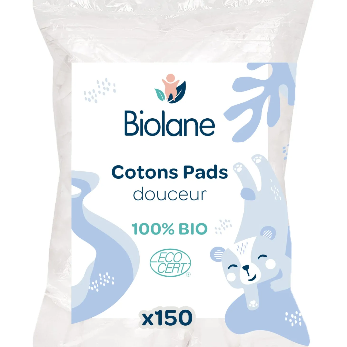 Biolane Cotons Pads Bio Bleu Clair Et Blanc