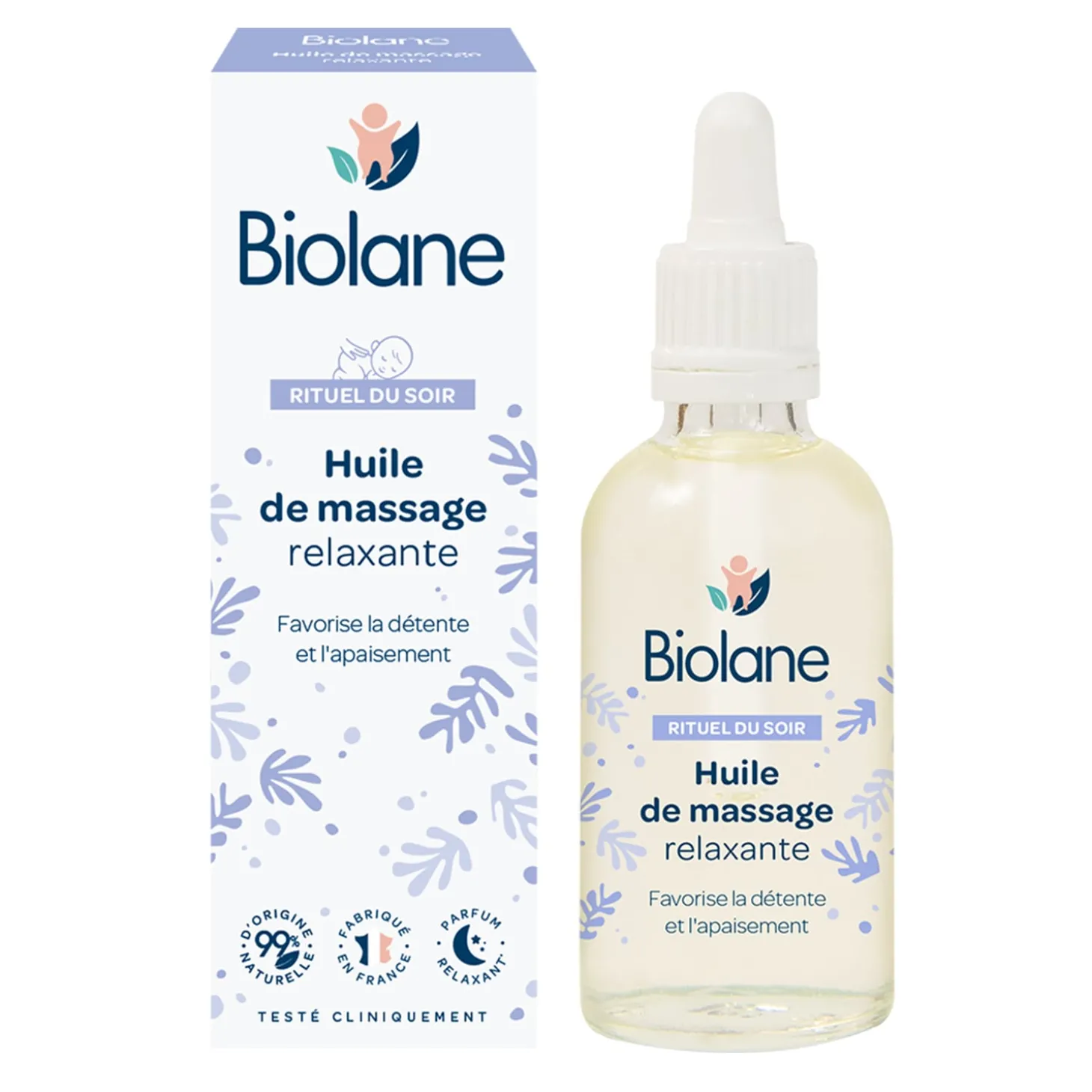 Biolane Huile de massage relaxante Lila Et Blanc 50 ml