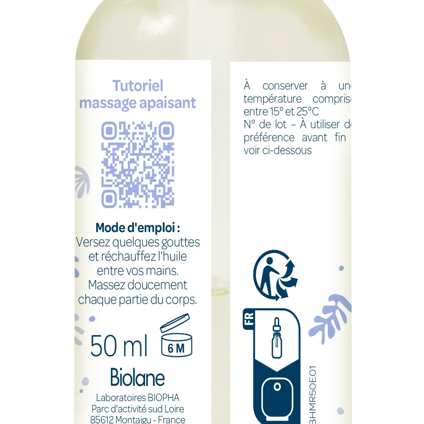 Biolane Huile de massage relaxante Lila Et Blanc 50 ml