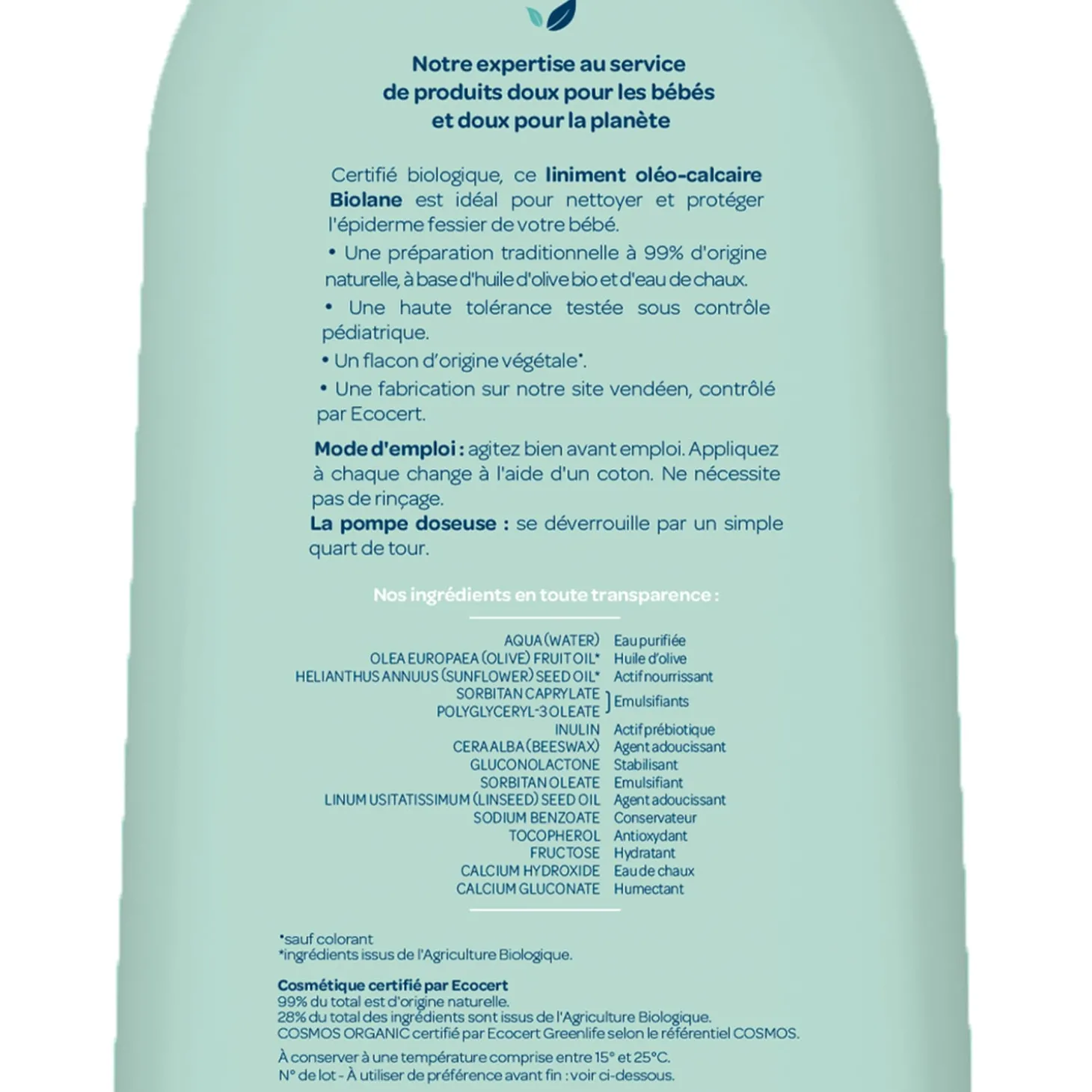 Biolane Liniment oléo-calcaire Bio Vert 500 ml
