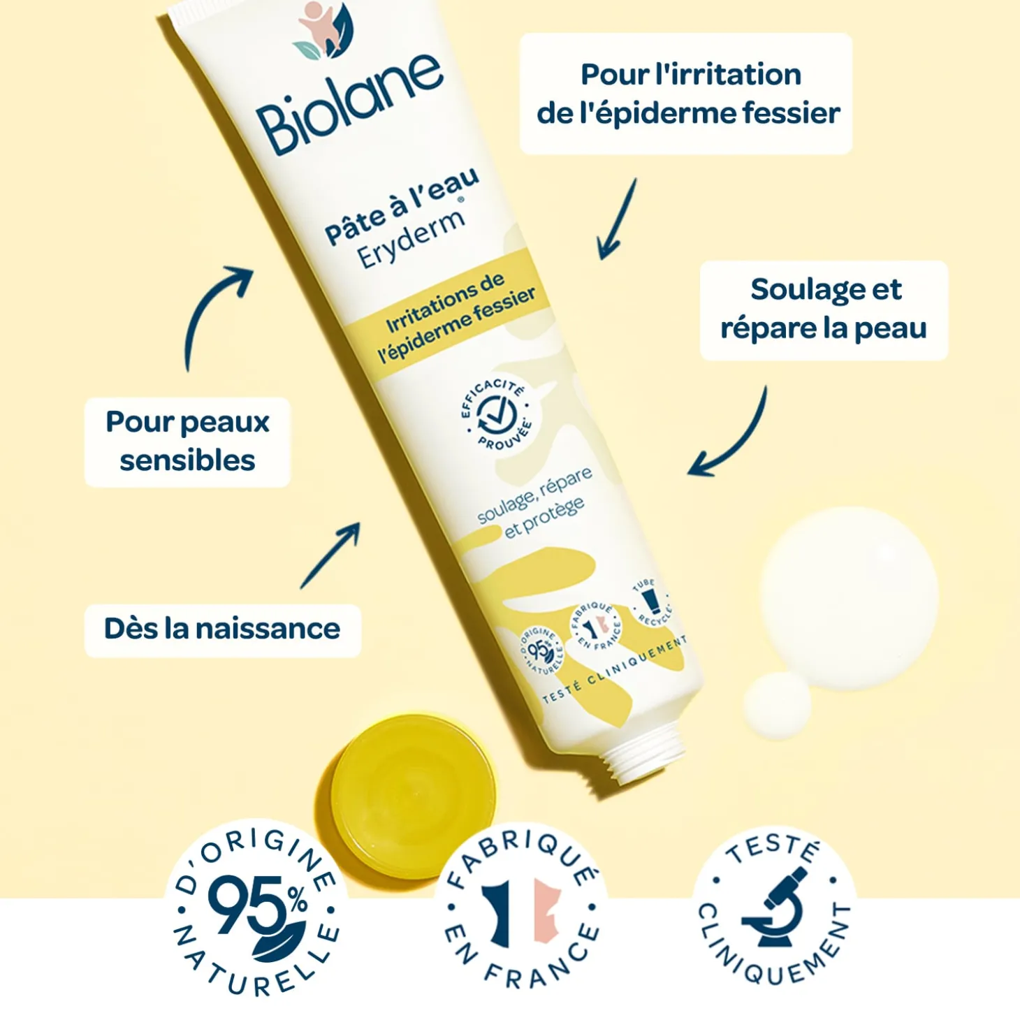 Biolane Pâte à l'eau Eryderm Jaune Et Blanc 75 ml