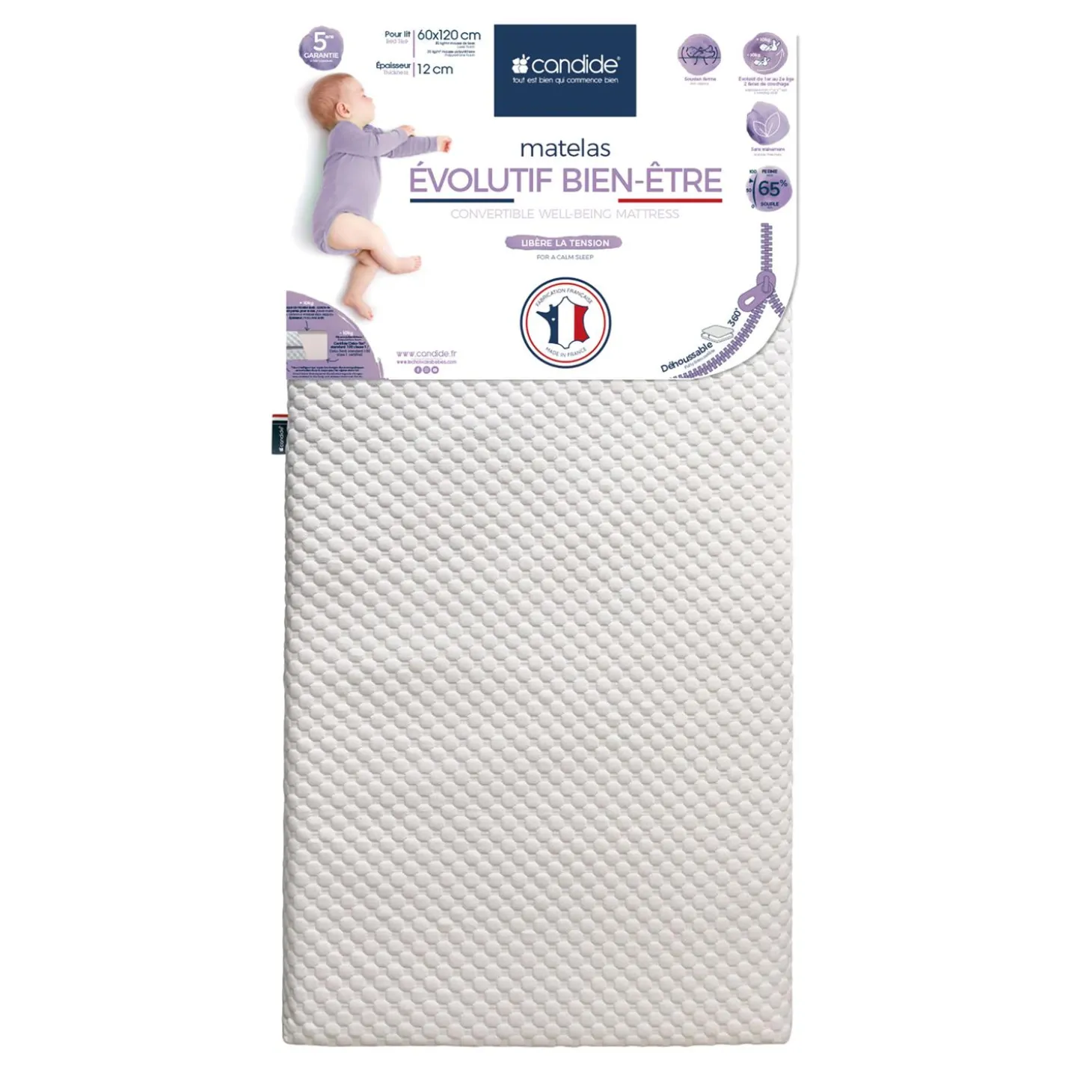 Candide Matelas evolutif Bien-être déhoussable Blanc