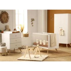 Chambre bébé comlète Nacréa : Lit bébé 60x120 cm, Commode 3 tiroirs, Armoire de Sauthon