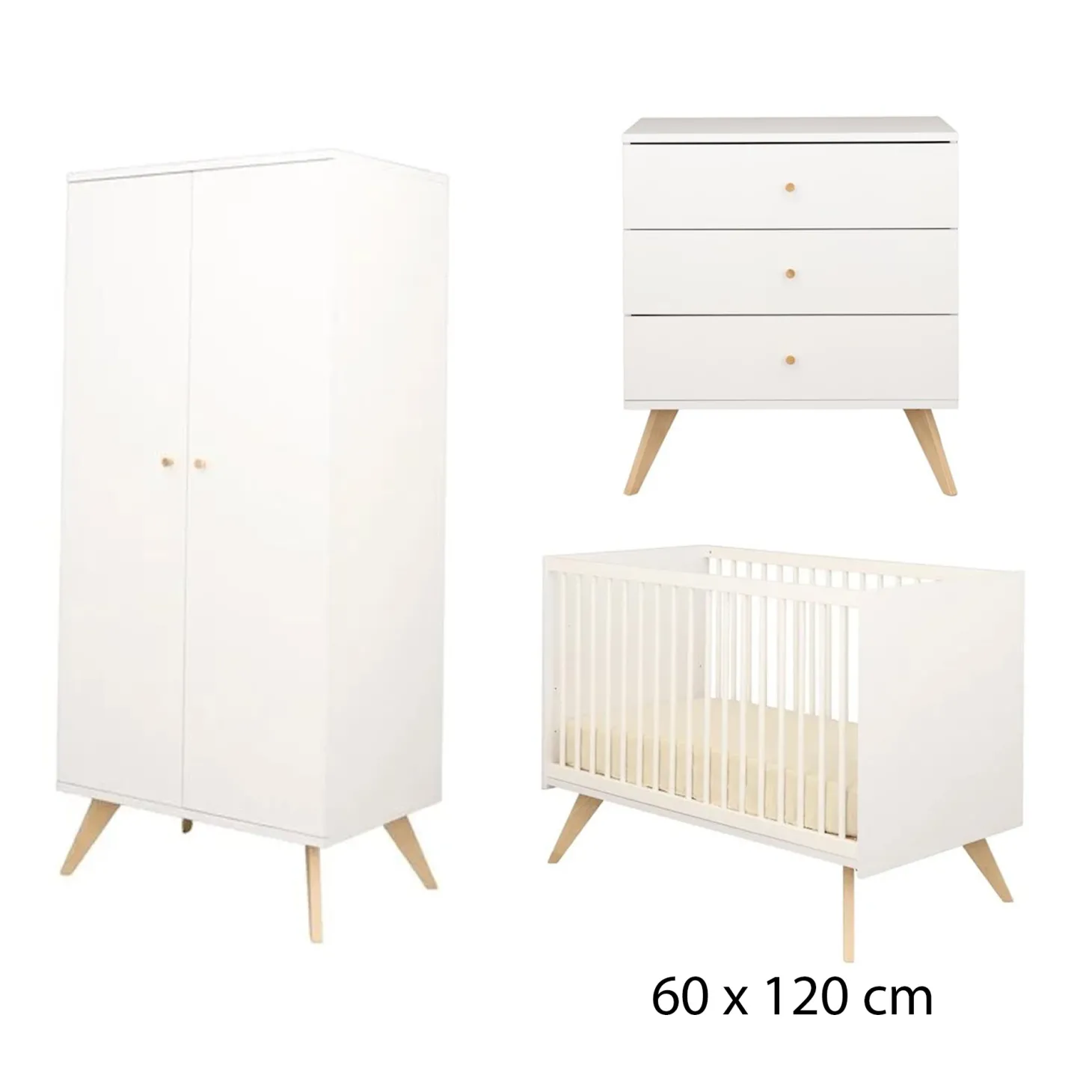 Chambre bébé comlète Nacréa : Lit bébé 60x120 cm, Commode 3 tiroirs, Armoire de Sauthon