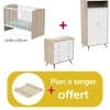 Chambre bébé complète Access blanc : lit 60x120, commode, armoire, plan à langer offert                            de Sauthon