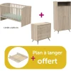 Chambre bébé complète Access bois : lit 60x120, commode, armoire, plan à langer offert                            de Sauthon
