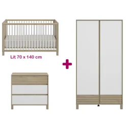 Chambre bébé complète Achille : lit 70x140, commode, armoire de Galipette