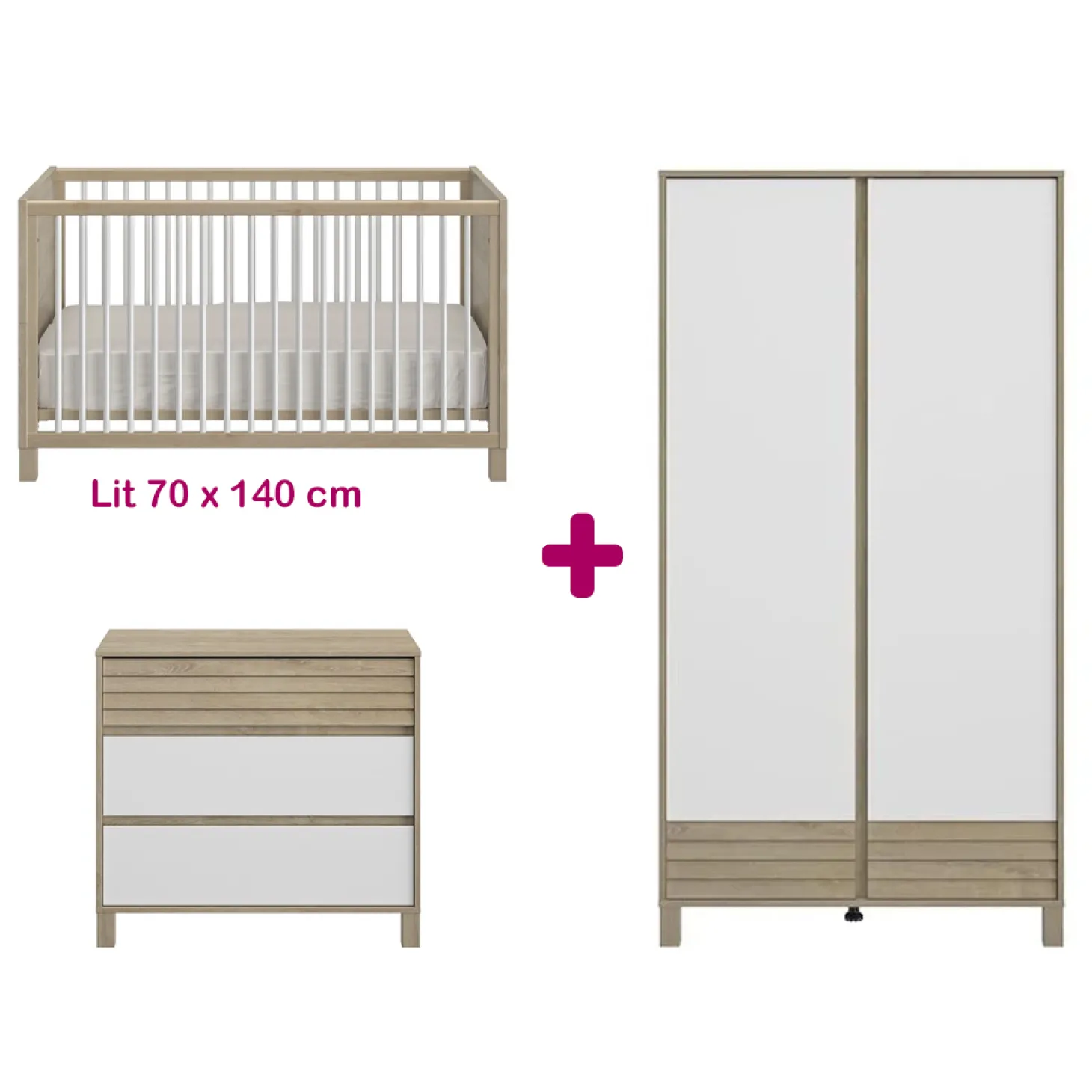 Chambre bébé complète Achille : lit 70x140, commode, armoire de Galipette