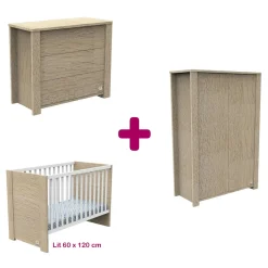 Chambre bébé complète Antonin : lit 60x120, commode, armoire de Sauthon