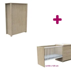 Chambre bébé complète Antonin : lit combiné évolutif 60x120, armoire de Sauthon