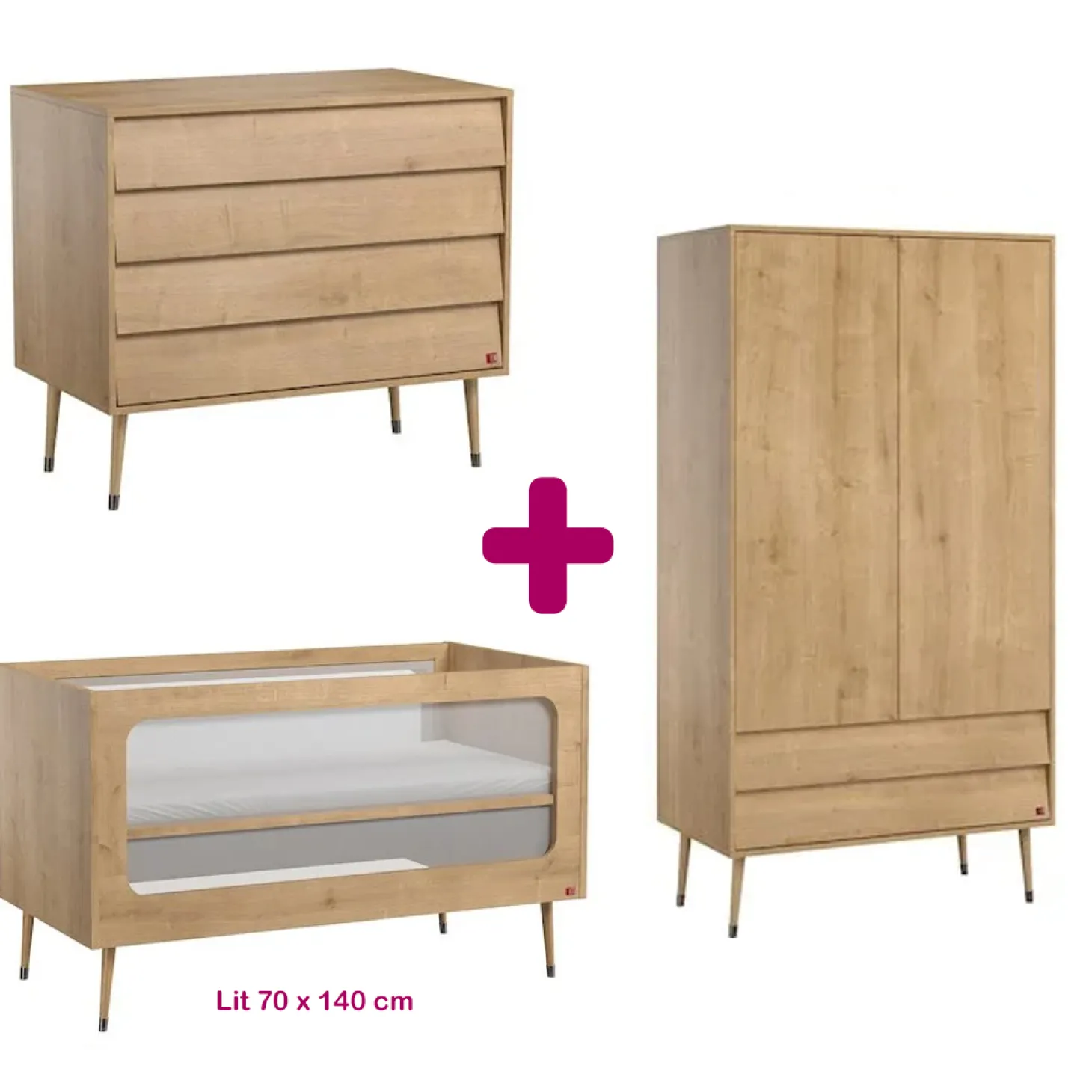 Chambre bébé complète Bosque : lit évolutif 70x140, commode, armoire de Vox