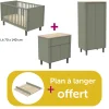 Chambre bébé complète Eléonore kaki : lit 70x140, commode, armoire, plan offert                            de Sauthon