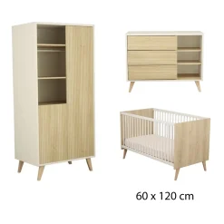 Chambre bébé complète kronos: Lit bébé 60x120 cm, Commode 3 Tiroirs 3 Niches, Armoire 2 Portes 3 Niches de Sauthon
