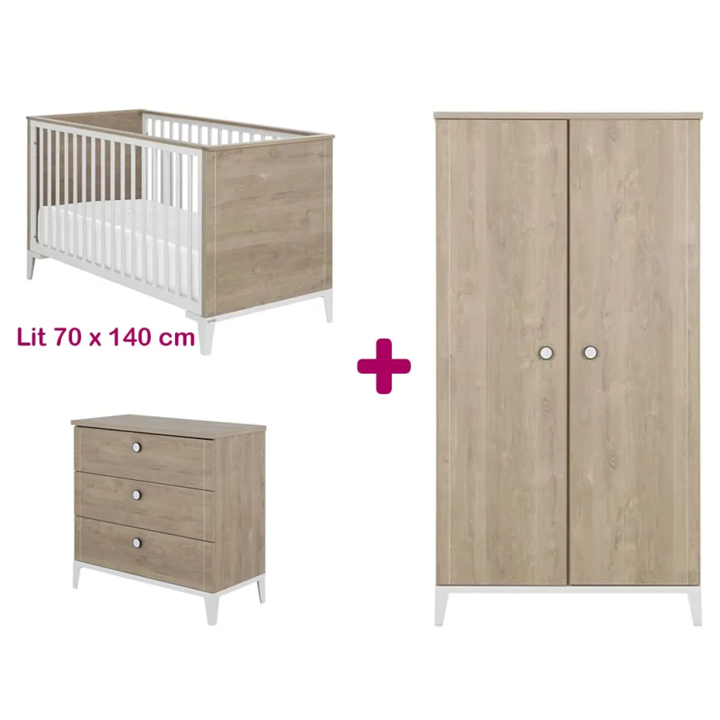 Chambre bébé complète Marcel : lit 70x140, commode, armoire de Galipette