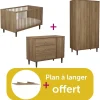 Chambre bébé complète Mokka : Lit little big bed 70x140, Commode 3 tiroirs 1 porte  Armoire 2 portes  Dispositif à langer offert                            de Sauthon