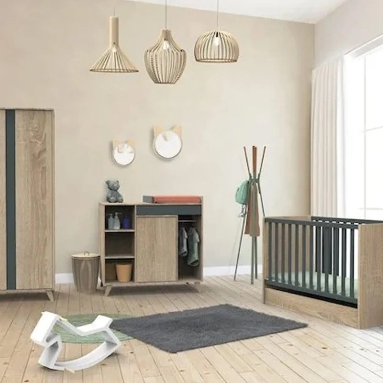Chambre bébé complète Nova : lit 70x140, commode, armoire de Sauthon