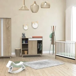Chambre bébé complète Nova : lit 70x140, commode, armoire de Sauthon