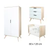 Chambre bébé complète Sixties : Lit bébé 60x120 cm Bois  Chêne doré / Blanc, Commode 3 Tiroirs ,  Armoire 2 Portes                             de Sauthon